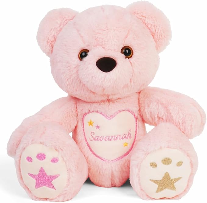 Custom Teddy Bear Stuffed Animal with Embroidered Name, Personalized Stuffed Animals for Babies, Bear Plush Toys for 3 Years Old Girl Gifts, Birthday Christmas for Baby Boys Girls Newborn(Bear)
