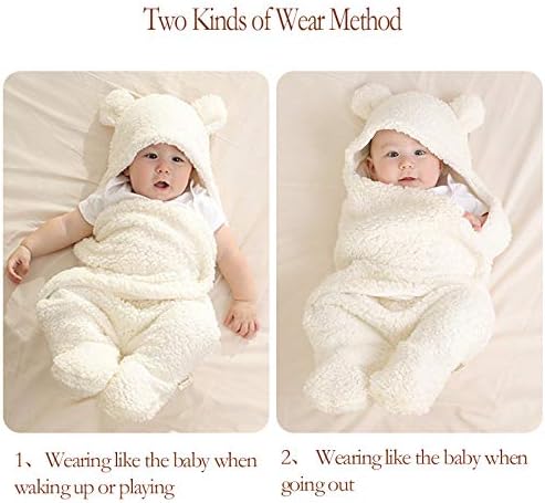 Nunibum Baby Swaddle Blanket Boys Girls Cute Bear Plush Essential Receiving Blanket Ultra-Soft Newborn Registry Sleeping Wraps for Infant 0-6 Months - White