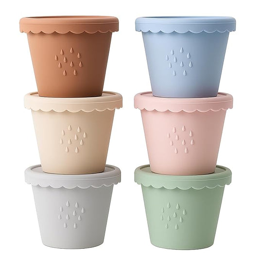 Silicone Baby Food Containers 6 Pack 4oz Baby Food Storage Set, Airtight Leak Proof Baby Feeding Cups, Freezer & Microwave Safe, Stackable Baby Snack Containers, Baby Shower Gift Andy Bear