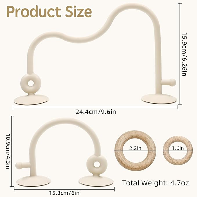 Baby Sensory High Chair Suction Toys for Infant Toddlers 12 18 Months, Food Grade Silicone String with Oak Loop Montessori Educational Parent-Child Baby Bath Toy Gift for Birthday Christmas (Beige)