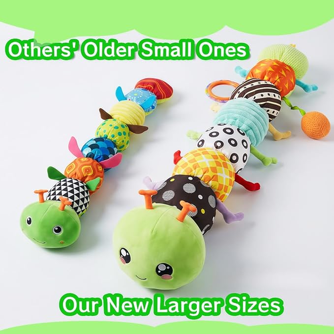 SRICH Baby Musical Plush Caterpillar Toy - 0-12 Months Tummy Time & Head Lifting Soft Sensory Toy, Rattle, Rustling Sounds & Mirror, Perfect Gift for Boys & Girls