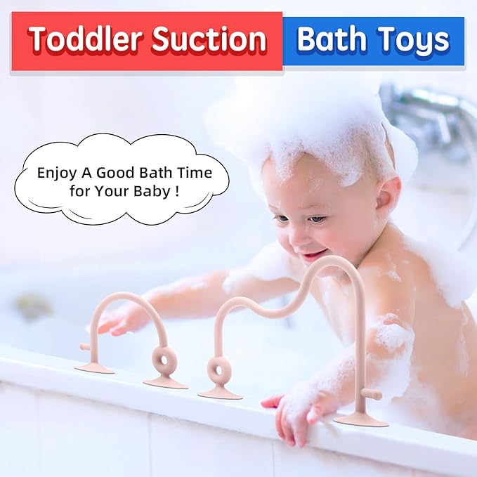 Baby Sensory High Chair Suction Toys for Infant Toddlers 12 18 Months, Food Grade Silicone String with Oak Loop Montessori Educational Parent-Child Baby Bath Toy Gift for Birthday Christmas(Pink)