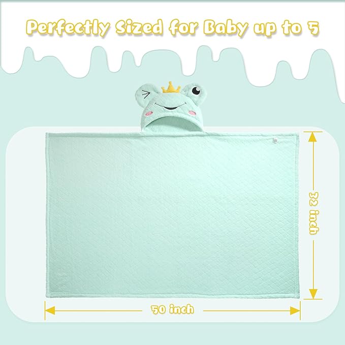 WODHOY Baby Towels with Hood,2-Pack Baby Towels with Hood for Toddlers 1-3 0-5 Years, Super Soft Thick Absorbent Premium Coral Fleece Bath Towels Kids 50"x32",Green Frog & White Sheep Set