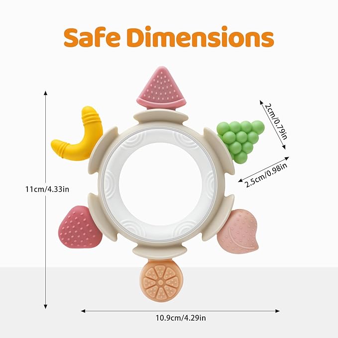 Baby Teething Ring Toy for 3-6-12 Months, Silicone Infant Teether for Sore Gum Relief, Soothing Sensory Chew Toy, Ideal Newborn Gift for Boys Girls Baby Shower, Birthday or Christmas, Brown