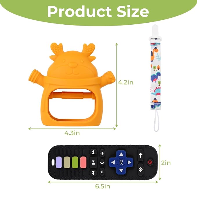Teething Toys 3-18 Months Baby Teether Toy Toddler Remote Teether for Babies Silicone Hand Teether Mitten Control Remote Teething Glove Set, BPA Free