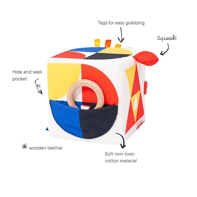 The Baby Bauhaus Set, Jumbo Soft Baby Blocks with Rattle Ball and Mirror from Follies, 0 to 18 Months, Newborn Gift, Award Winning Montessori Developmental Sensory Toys