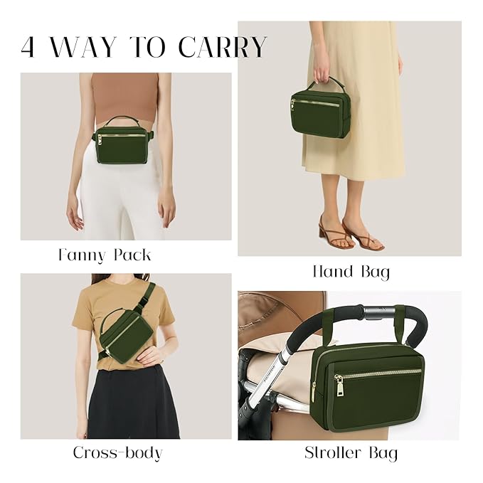 printe Small Diaper Bag with Portable Changing Pad, Crossbody Diaper Pack with Wipes Pocket, Women Waist Bag for Travel (Olive Green, Large)