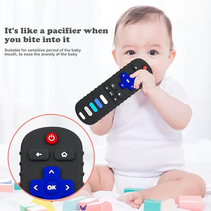2Pcs Silicone Teething Toys, TV Remote Control Shape Teethers for Babies Teething Toys, Silicone TV Remote Teether BPA Free/Dishwasher/Refrigerator Safe