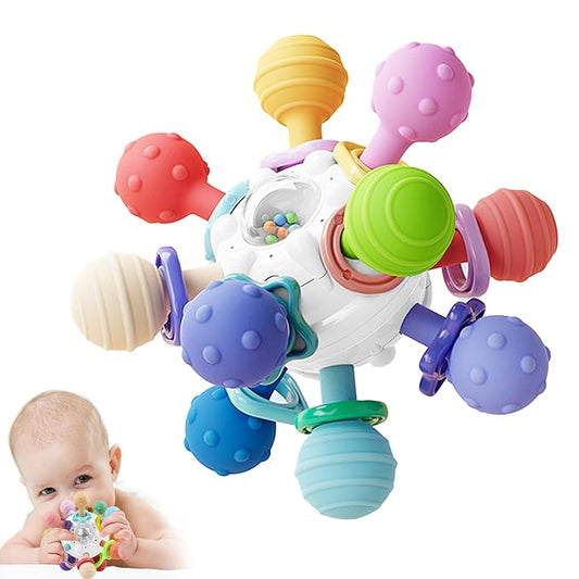 Baby Sensory Montessori Toy - Infant Teething Relief - Teethers for Newborn - Developmental Rattles Chew Toys Gifts for 0 3 6 9 12 18 Months Girl Boy -Toddler Travel Toy for 1 2 One Year Old (White)