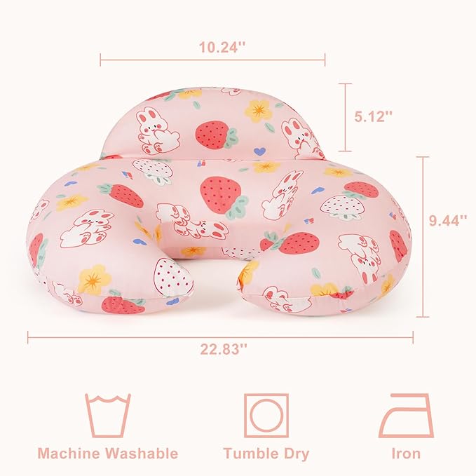 AMASKY Nursing Pillow for Breastfeeding, Animal Patterns Removable Cotton Cover, Machine Washable, Strawberry Pattern (Candy Pink), Pallet of Product