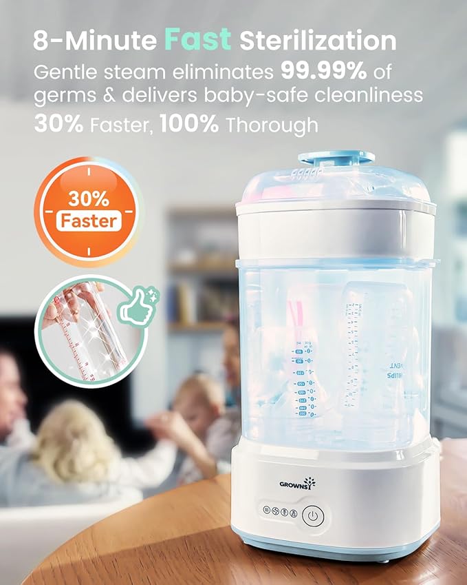 Bottle Sterilizer and Dryer, Compact Electric Steam Baby Bottle Sterilizer (Esterilizador de Biberones), Bottle Sanitizer for Baby Bottles, Pacifiers, Pump Parts Blue