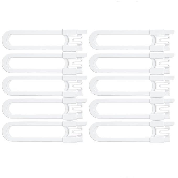 Vmaisi 10 Pack Baby Sliding Cabinet Locks - Adjustable U Shaped Child Safety Locks,Childproof Latches for Kitchen Bathroom Storage Cupboards Doors, Handles and Knobs White (10)