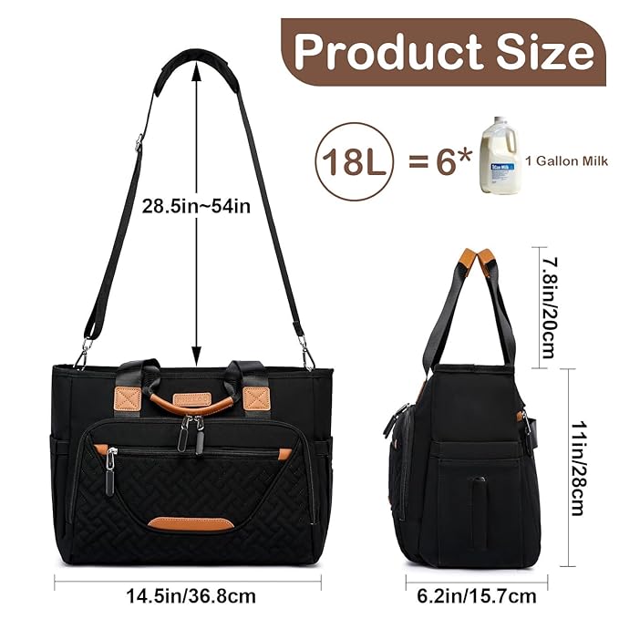 Diaper Tote Bag, 4 in 1 Tote Diaper Bag with 16" Laptop Compartment, Baby Bag with 3 Insulated Pocket for Mam and Dad, Ideal for Travel, Work (Black) | Gift for New Moms, Machine Washable
