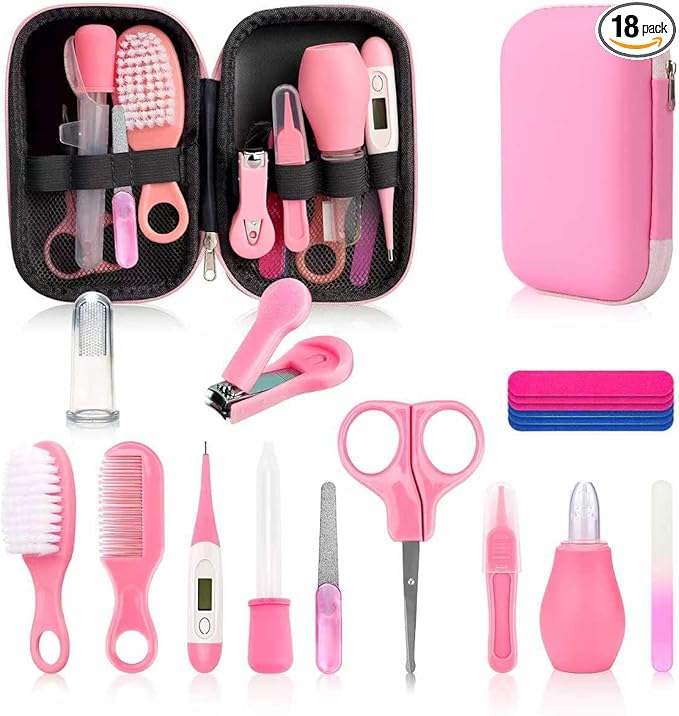 Baby Nail Trimmer Electric,Baby Nail Clippers, 6 in 1 Baby Nail File,Nail File Baby Grooming Kit Manicure Set for Toddler or Adults (Pink 18 in 1)
