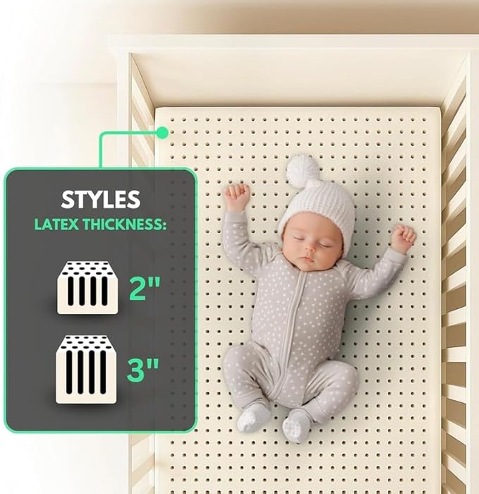ORGANIC TEXTILES Organic Latex Crib Mattress Topper - 3" Latex for Playard (38"x26") - Breathable GOLS/GOTS Certified – Water-Resistant Organic Cotton Cover – No Polyester, Hypoallergenic, Non-Toxic