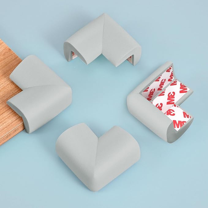 12 Pack Corner Protector Baby Proofing Corners and Edge Guards, Soft Safety Pre-Taped Rubber Foam Furniture Bumper for Fireplace, Table, Stair, Cabinet (Gray)