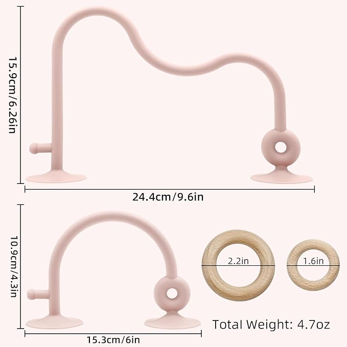 Baby Sensory High Chair Suction Toys for Infant Toddlers 12 18 Months, Food Grade Silicone String with Oak Loop Montessori Educational Parent-Child Baby Bath Toy Gift for Birthday Christmas(Pink)