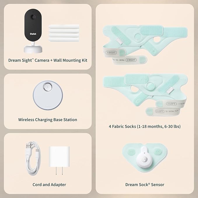 Owlet Dream Duo – FDA-Cleared Smart Baby Monitor with Sock & HD Video Cam 2K HD Video, Cry & Motion Alerts, Temp Monitoring