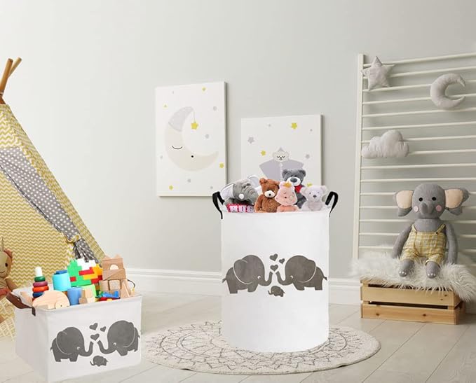 ESSME Baby Laundry Basket,Elephant Hamper，Baby Hamper For Nursery for Kids, Elephant Nursery Decor,Gift Baskets,Home Organizer (Love Elephant)