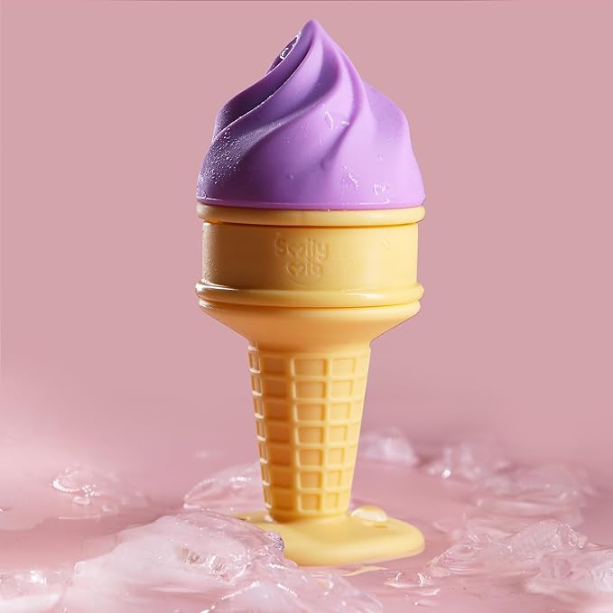 Smily Mia Baby Fruit Food Feeder & Freezer Teether Combo, ICY Bite Ice Cream Teether for Baby Cooling Relief, BPA Free Silicone Feeder for Safe Infant Self Feeding, 3 Month+,Purple