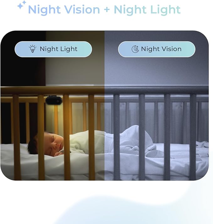 Tiny Traveler Ai Smart Wireless Baby Car Monitor with Power Bank - AI-Powered Safety Alerts: Cry/Laugh/Stand Detection, Virtual Fence, Long Range 1000ft Night Vision Lullabies Night Light - Black