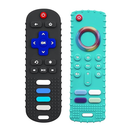 2-Pack Silicone Baby Teething Toys, Silicone Teethers for Babies, Remote Control Shape Teething Toys, Chew Toys for Boys and Girls Teether Early Educational Sensory Toy