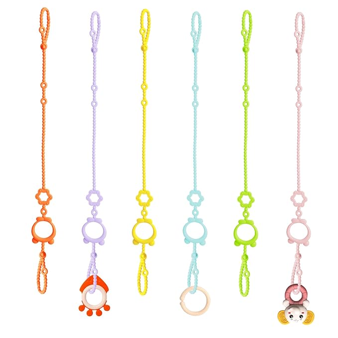 Toy Straps for Baby, 6pcs Adjustable Toy Holder for Stroller Accessories, Silicone Baby Tether Pacifier Clip, No Throw Baby Travel Essential Leash for High Chair, Car Seat, Baby Toy Clips,Cribs
