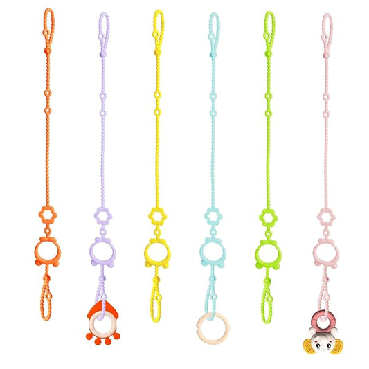 Toy Straps for Baby, 6pcs Adjustable Toy Holder for Stroller Accessories, Silicone Baby Tether Pacifier Clip, No Throw Baby Travel Essential Leash for High Chair, Car Seat, Baby Toy Clips,Cribs