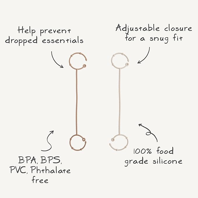 mushie Adjustable Silicone Toy Straps 2-Pack | Baby Accessories Holder for Travel, Stroller, High Chair (Natural/Shifting Sand)