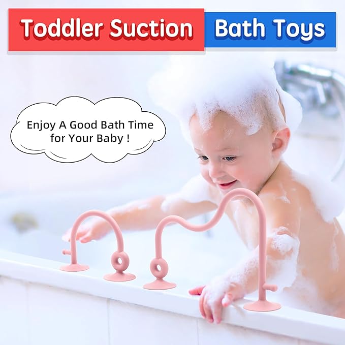 Baby Sensory High Chair Suction Toys for Infant Toddlers 12 18 Months, Food Grade Silicone String with Oak Loop Montessori Educational Parent-Child Bath Toy Gift for Birthday Christmas (Dark Pink)