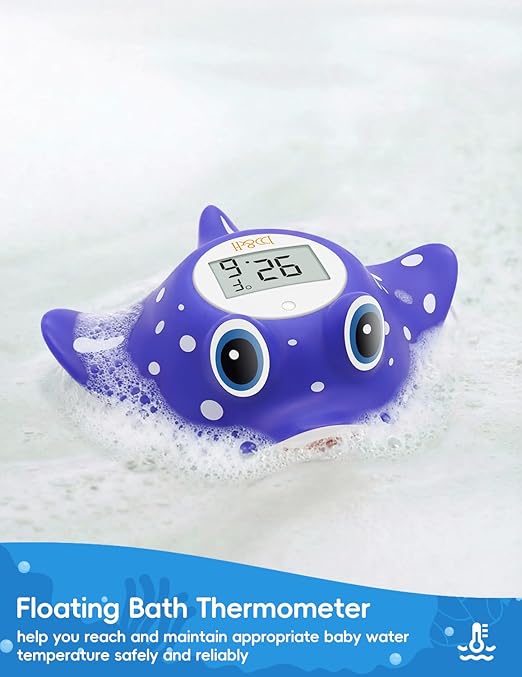 b&h Baby Bath Thermometer - Instant Read Digital Thermometer for Infant Bathtub and Room, Measure Newborn Water Temperature, Safe Toddlers Tub Time Floating Toy - Manta Ray