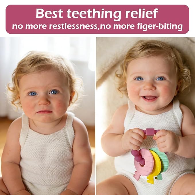 Baby Keys Toy, Teething Keys Toy for Toddlers 3-18 Months,Infants Sensory Silicone Chewable Keys Teether - Soothes Baby Gum Pain,BPA Free (Purple)