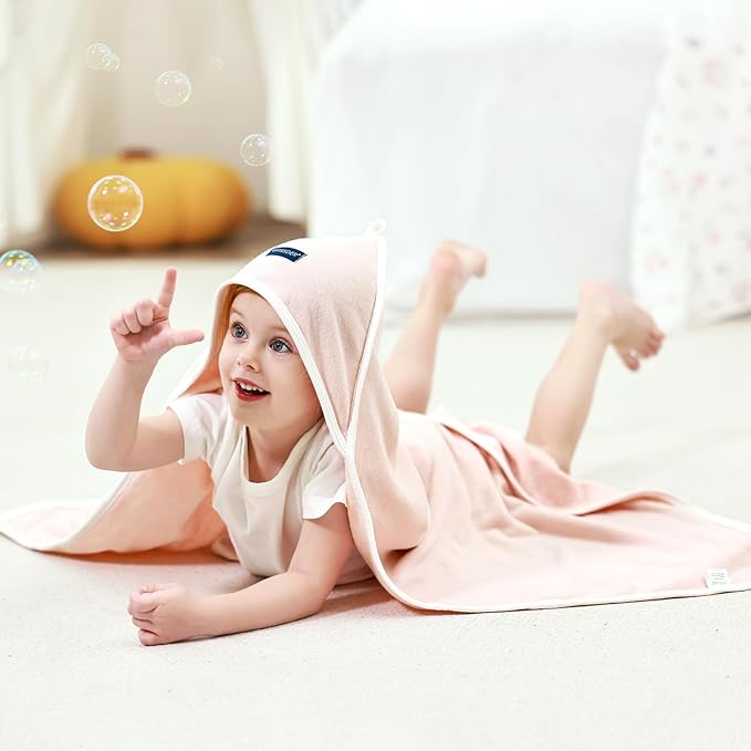 GRSSDER Baby Hooded Towel 2 Pack for Newborn, Super Soft Bath Towels with Original Design, Ultra Absorbent Knit Terry, Large Toddler Towels with Hood for Girls, Shower Gifts for Infant, 34"x 34"