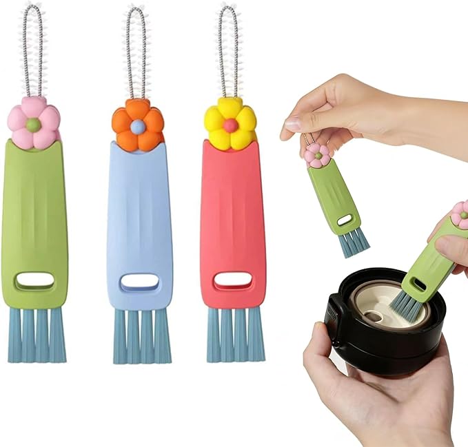 3 in 1 Rotatable Cup Lid Gap Cleaning Brush Set, for Baby Bottle, Insulation Bottle & Tight Spaces, Multifunctional Portable Crevice Cleaner Scrubber Tools, 3 Pcs