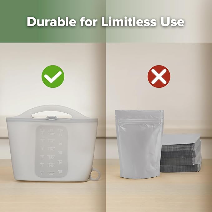 Haakaa On-The-Go Silicone Microwave Steam Sterilizer Bags for Travel, 50oz/1500mlReusable Silicone Steaming Bags for Baby Bottles, Breast Pump, Accessories, Pacifiers, Teethers,Grey/2PCS