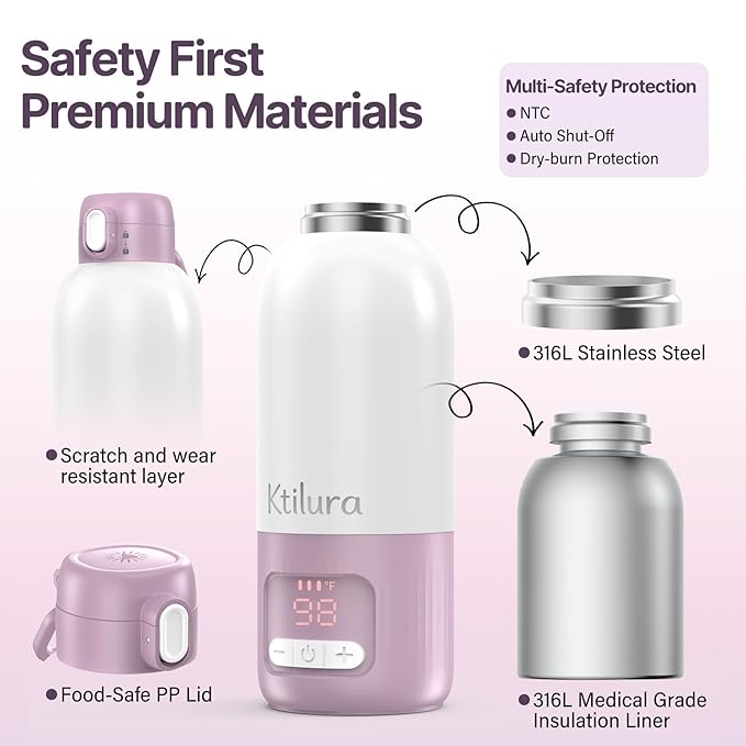 Portable Bottle Warmer for Travel,2Min Fast Heating,16000mAh Battery Baby Bottle Warmer for Breast Milk/Formula/Water,17 Oz Large Capacity Milk Warmer w/Sterilizer/Fast Charge/8-Temp Control
