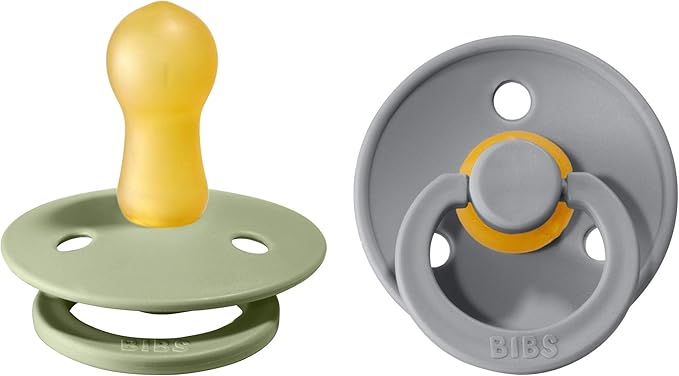 Bibs Pacifiers Color Collection, Set of 2 BPA-Free Latex Pacifiers Made in Europe, Round Nipple Baby Pacifier.