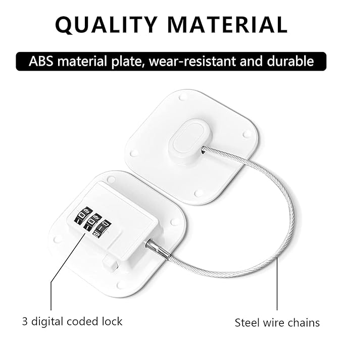 A Pack Refrigerator Lock - Heavy Duty Combination Fridge Lock, Child/Baby Proofing Lock for Cabinets, Closets, Drawers, Window and More, Easy Install and Use (White)