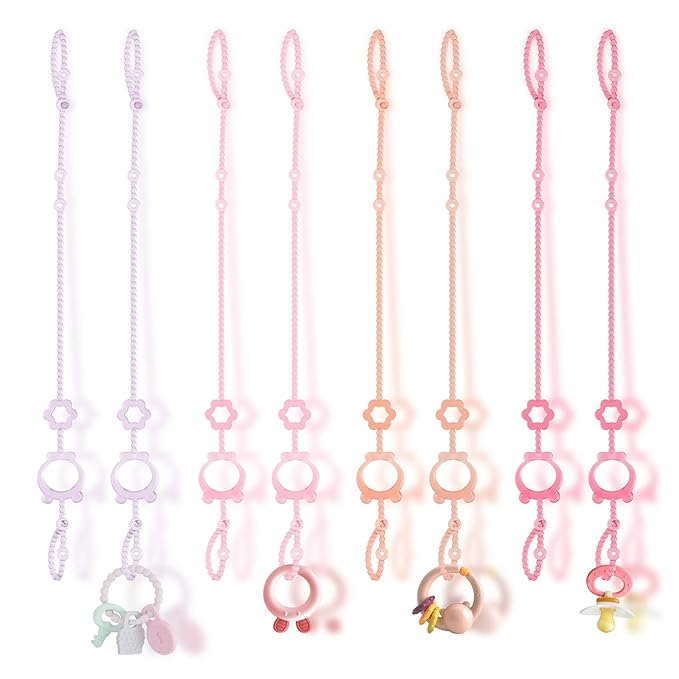 Toy Straps for Baby, 6pcs Adjustable Toy Holder for Stroller Accessories, Silicone Baby Tether Pacifier Clip, No Throw Baby Travel Essential Leash for High Chair, Car Seat, Baby Toy Clips,Cribs