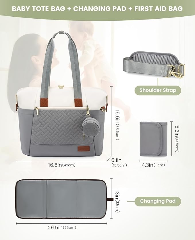 LOVEVOOK Diaper Bag Tote, Large Baby Diaper Bag Waterproof Travel Diaper Tote with Changing Pad