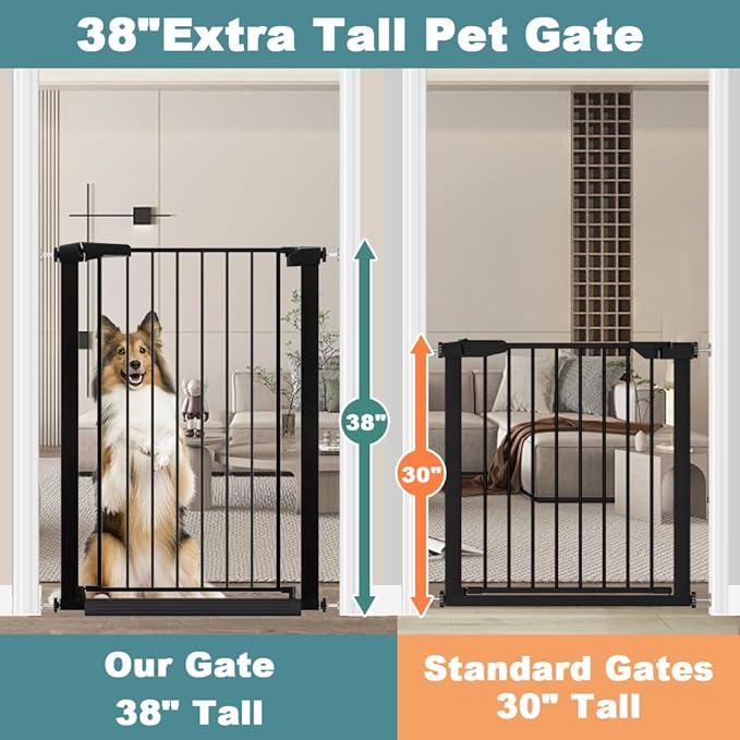 Fairy Baby Narrow Baby Gate 24.0"-26.7" Inch Wide, 38" Tall Pressure Mounted Auto-Close Dog Gate for Small Stairs and Doorways, Metal Safety Gate Indoor for Kids and Pets with NO Extensions, Black