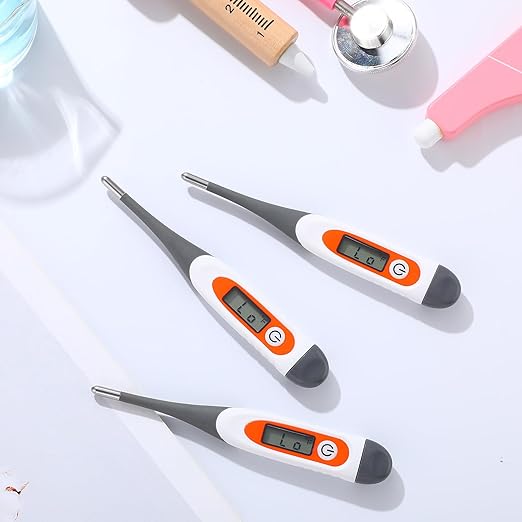 TrelaCo 10 Pcs Thermometer for Adults Digital Oral Thermometer for Fever Basal Body Fast Reading Flexible Tip for Underarm Rectal Mouth Temperature Measurement (Gray)