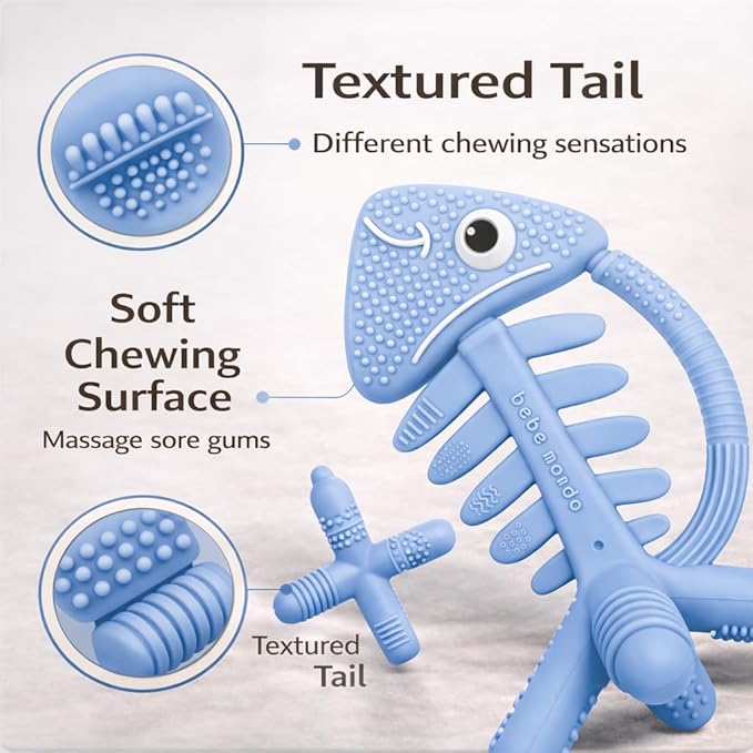 3 in 1 Infant Toys, Baby Teething Toys 3–6 6–12 Months, Teethers for Babies 0–3–6–12 Months for Teething Relief, Baby Gift, Baby Teether Toys,Silicone Sensory Toys,USA Patent Pending,Fish (Baby Blue)