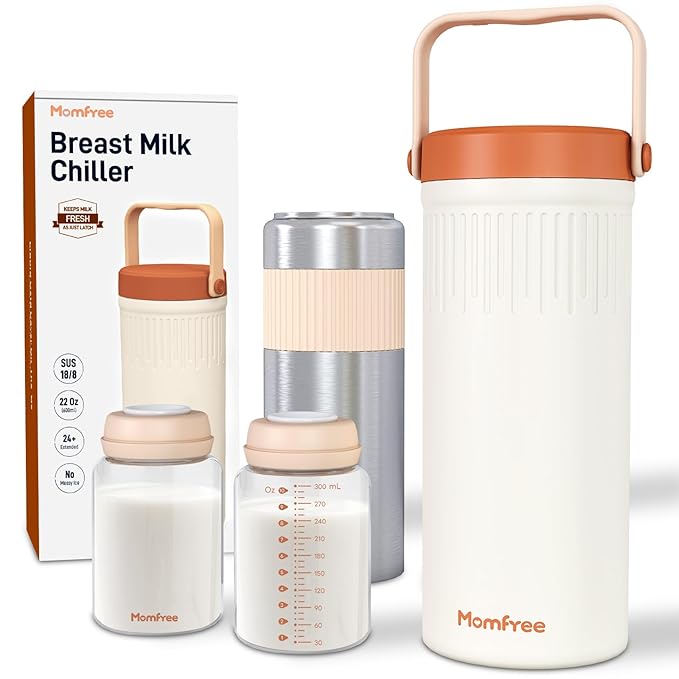 22oz Portable Breast Milk Cooler for Breastmilk Storage, Liquid Gold Saver 360° Cooling Keeps Milk Fresh for 24 Hours, Larger Capacity Breastmilk Chiller with 2pcs Bottles for Outdoor Mom