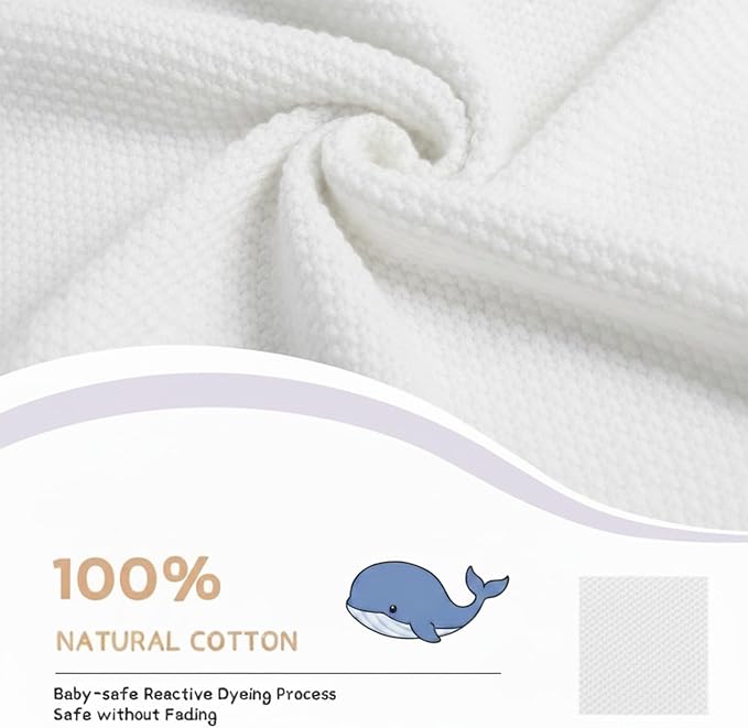 Grewear Baby Knit Blanket Soft Cotton Lightweight Newborn Blanket for Crib Stroller Toddler Nursery Shower Gift Cozy Breathable Travel Swaddle Wrap White 30 x 30 Inches
