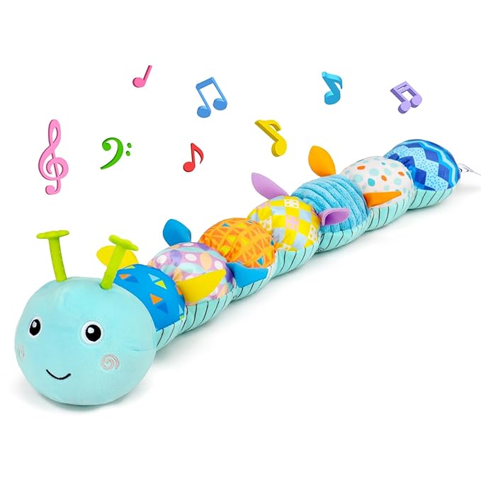 Topsochir Baby Tummy Time Toys 0-6 Month Musical Stuffed Animal Plush Caterpillar Toy for Infant 6-12 Month Teething Sensory Toy with Crinkle Rattle for Babies 0-3-6 Month Newborn Boy Girl