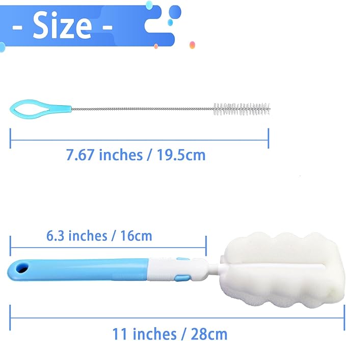 INVODA 4PCS Sponge Cup Brush with 4PCS Straw Brushes Portable Long Handle Water Bottle Cleaner Brush for Baby Bottles Vacuum Flasks Mugs Glasswares