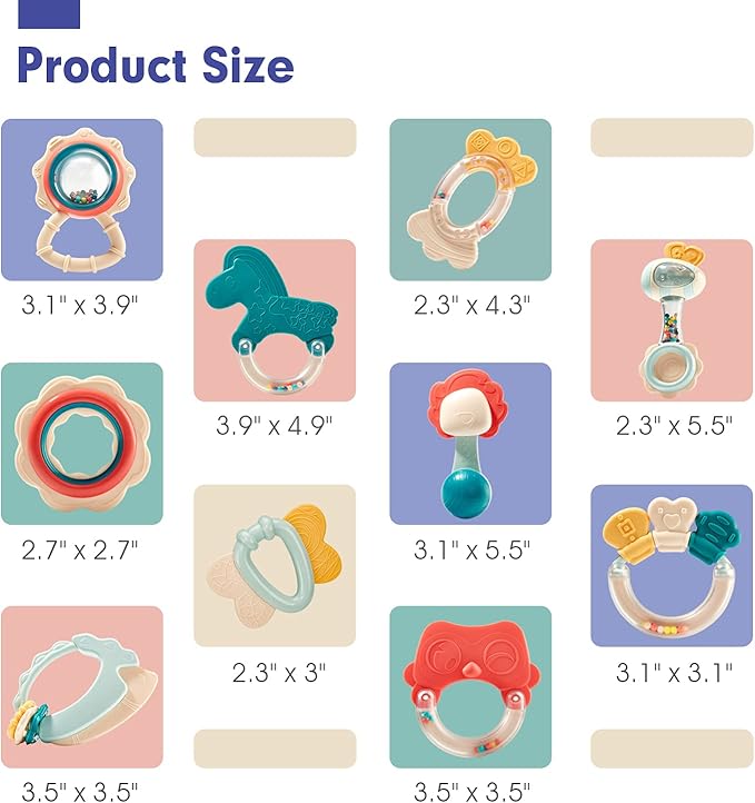 hahaland Baby Toys 0-6 Months - Baby Rattles Teething Toys 3-6 Months, Newborn Infant Toys 6-12 Months, Teether Grasping Shaker Toy Baby Gifts 6 5 4 3 Month Old Must Haves Montessori Rattle for Babies