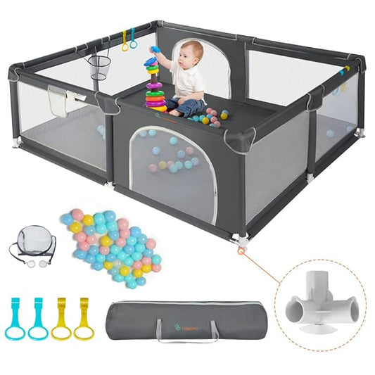 COMOMY Baby Playpen for Toddlers, 79" x 63" Extra LargePlayard, Safe and Non-Slip Baby Fence, Full Mesh Design, Indoor & Outdoor Kids Activity Center,Play Pens (Dark Grey)