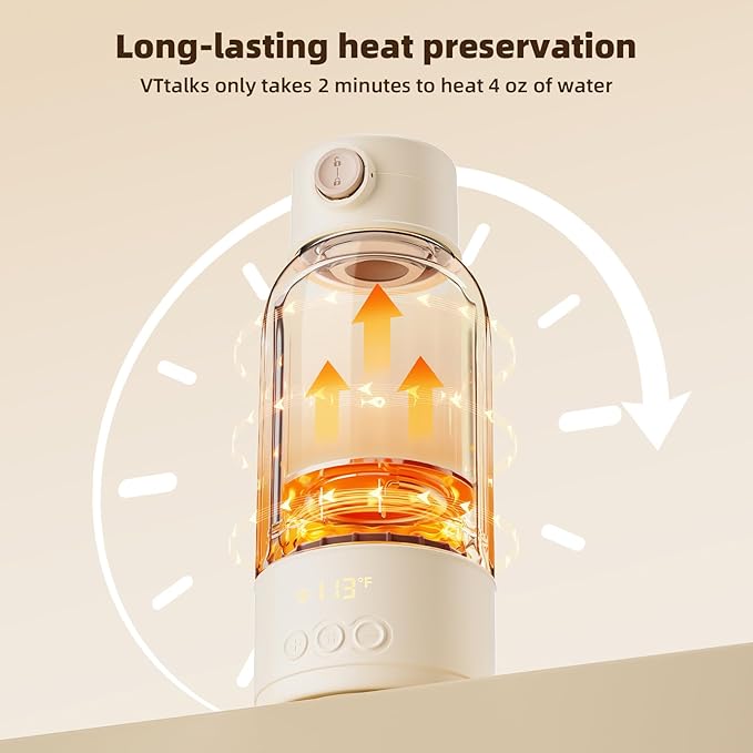 Portable Milk Warmer for Travel 17oz Large Capacity Baby Milk Warmer Fast Heating for Breast Milk Formula Water with Fast Charger for Car Airplane On The Go